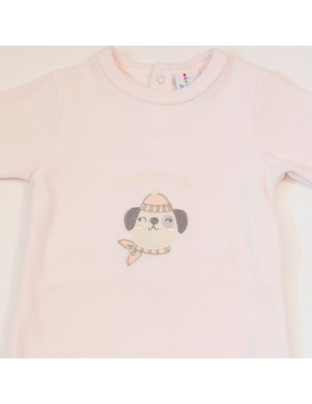 pelele para bebe niña de invierno muslher modelo perro friolero en terciopelo rosa