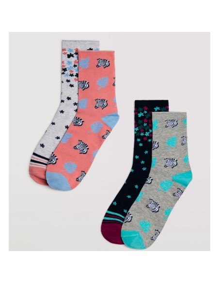 calcetines para mujer en algodon y sin puño pack de 2 ysabel mora cebras