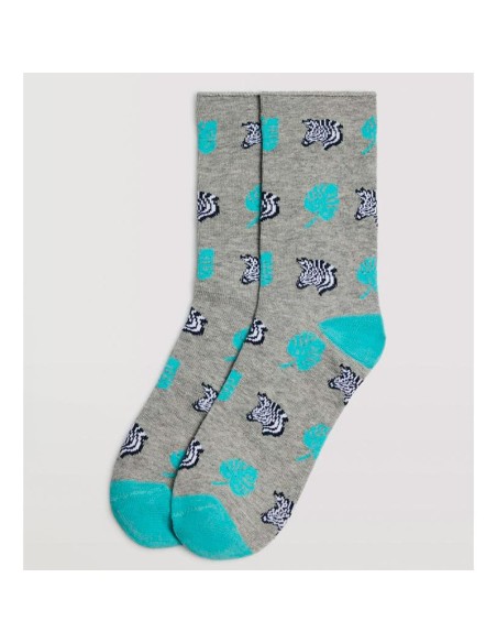 calcetines pack de 2 modelo cebras negro-gris claro en algodón sin puño para mujer ysabel mora
