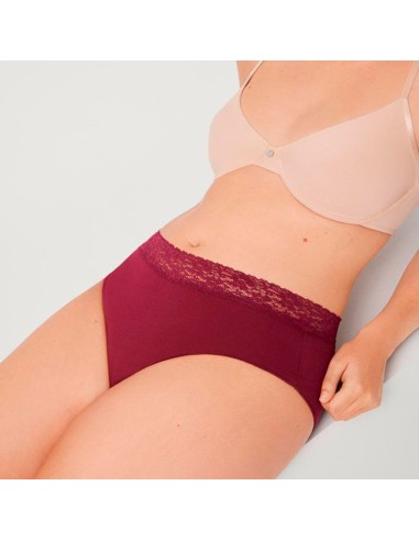 braga de ysabel mora para mujer en algodón con encaje en cintura burdeos ysabel mora