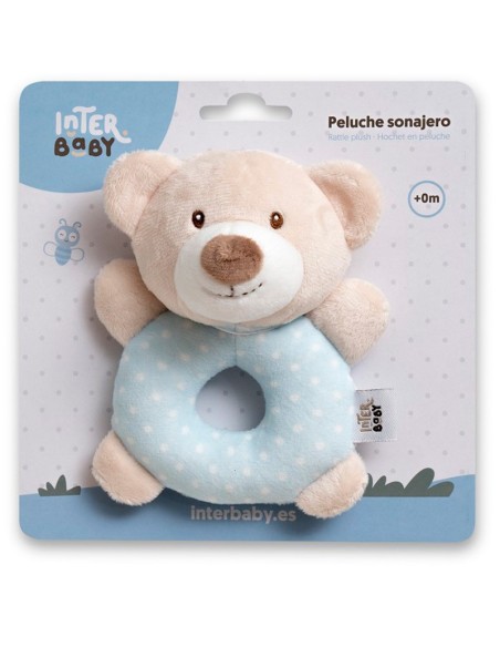 interbaby sonajero de peluche osito lunares azul