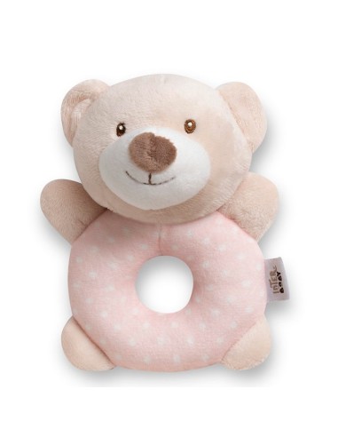 sonajero de peluche para bebe osito lunares rosa