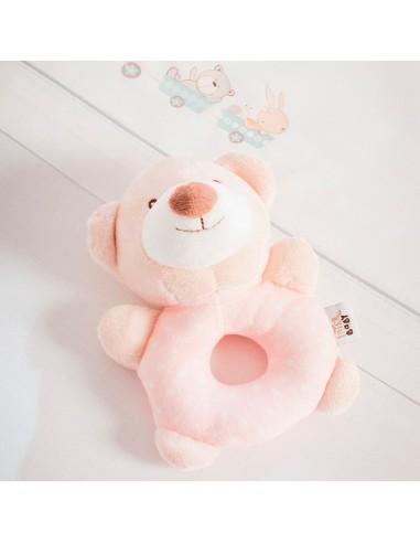 sonajero de peluche interbaby osito lunares rosa