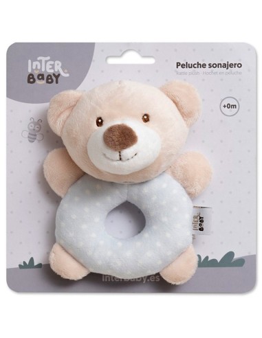 sonajero de peluche para bebe interbaby osito lunares gris