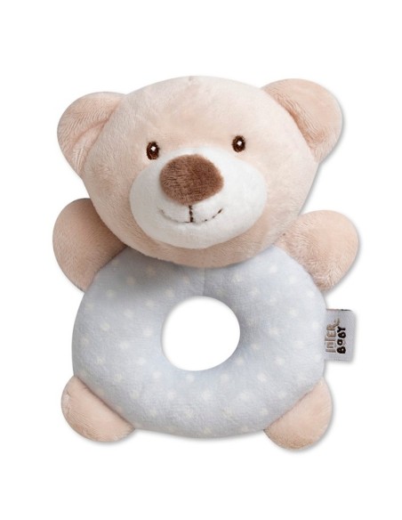 interbaby sonajero de peluche osito lunares gris