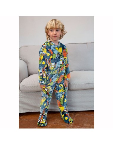 pijama mono infantil para niño en coralina muslher modelo monstruos