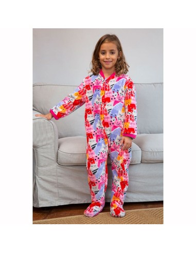pijama manta para niña infantil en coralina con cremallera  muslher ciudad de gatitos