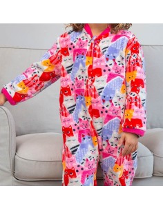 pijama manta para niña infantil en coralina con cremallera  muslher ciudad de gatitos