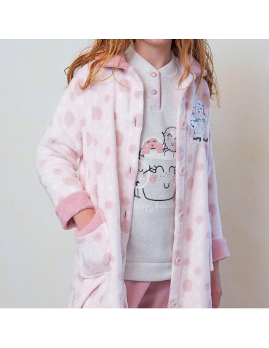 bata para niña abotonada muslher modelo lunar rosa