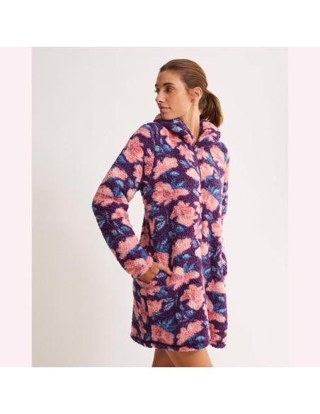 bata para mujer con cremallera en pelo de borreguito modelo peonia de promise