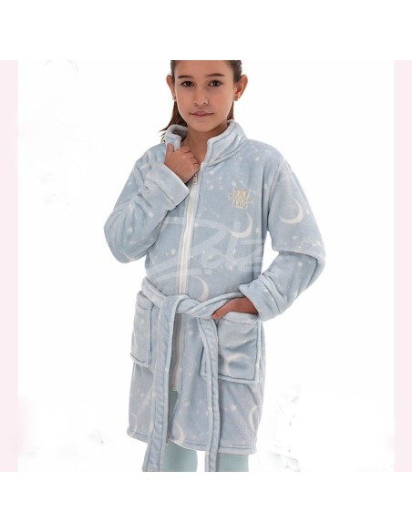 bata para niña con cremallera en coralina modelo luna