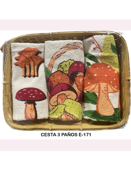 cesta de paños de cocina en rizo de algodón modelo setas de dolz