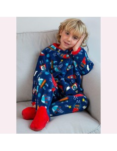 pijama manta en coralina  para niño muslher nave espacial