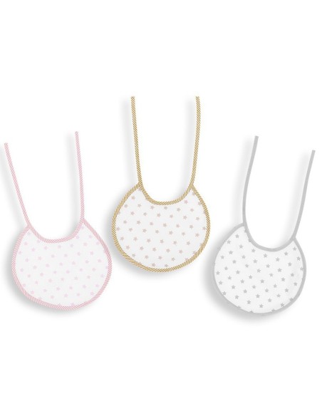 babero redondo en algodón y pvc modelo estrellas fondo blanco de interbaby