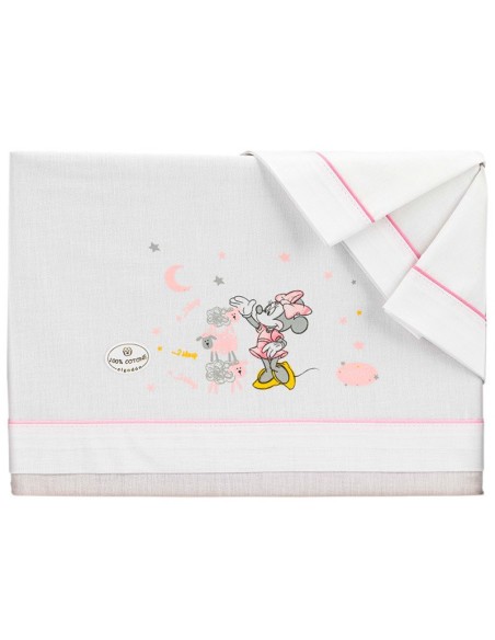 juego de sabanas para cochecito de bebe minnie ovejitas en blanco y rosa de tela