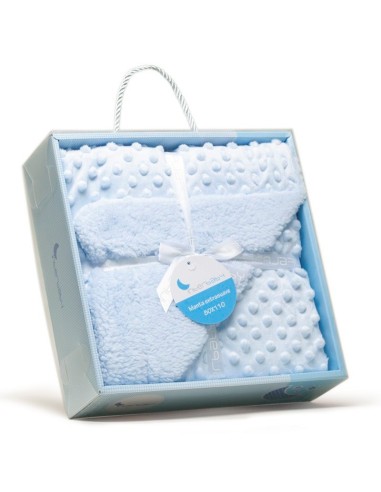 manta de coralina y pelo de borreguito para bebe en celeste de interbaby