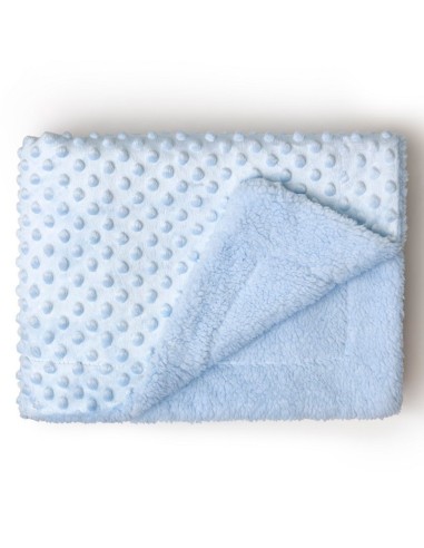 manta para bebe de coralina en burbujas y pelo de borreguito en celeste
