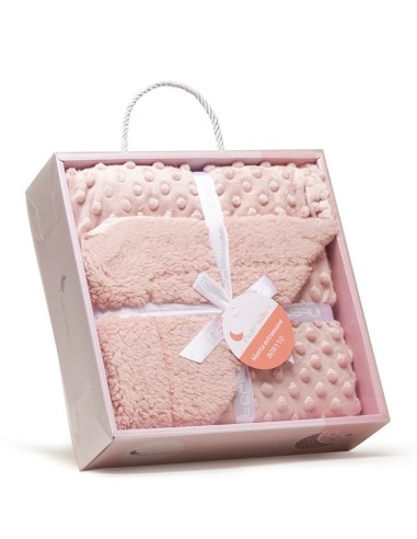 manta de coralina en burbujas y pelo de borreguito para bebe en rosa palo de interbaby
