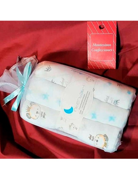 interbaby gasas para bebe pack de 3 en algodón osito azul