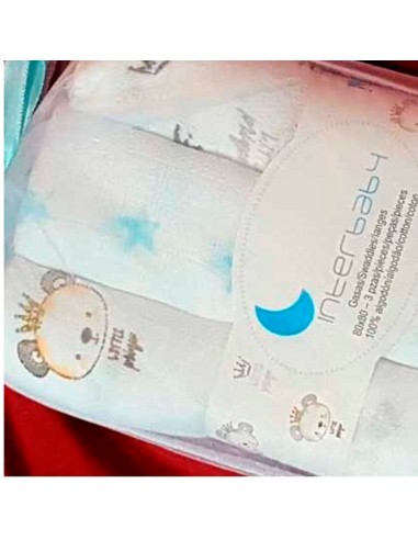 gasas grandes para bebe osito azul de interbaby pack de 3 unidades
