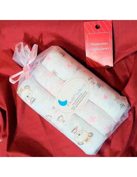 pack de 3 gasas de algodon para bebe modelo osito en rosa
