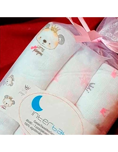 interbaby gasas para bebe osito rosa pack de 3 unidades