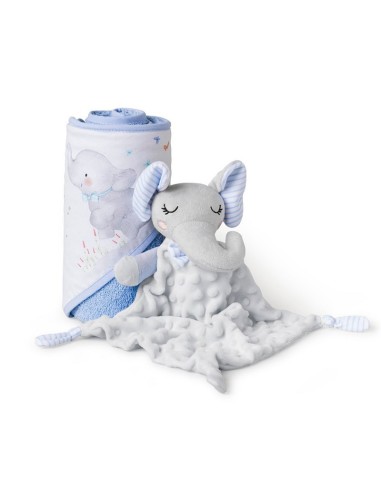 juego de capa de baño en algodón para bebe y dou dou elefante azul de interbaby