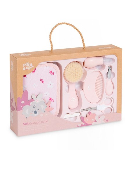 caja de regalo con neceser con accesorios de bebe modelo koala rosa de interbaby