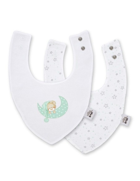 set de 2 baberos bandana para bebe en algodón osito luna en verde de interbaby