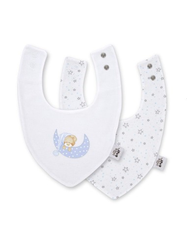 pack de 2 baberos de algodón para bebe osito luna azul de interbaby