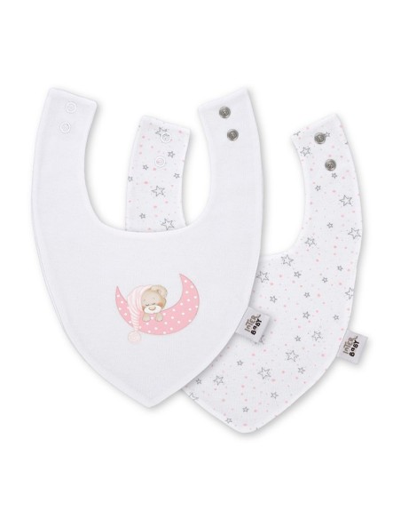 set de 2 baberos para bebe en algodón osito luna rosa de interbaby