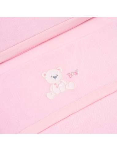 juego de sabanas en coralina para maxicuna de bebe modelo oso lazo en rosa