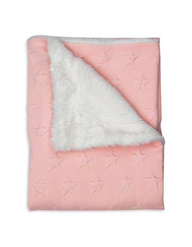 manta para invierno de bebe con pelo de borreguito y labrado de estrellas universo rosa de interbaby
