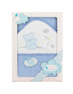 capa de baño para bebe oso y unicornio en azul de interbaby