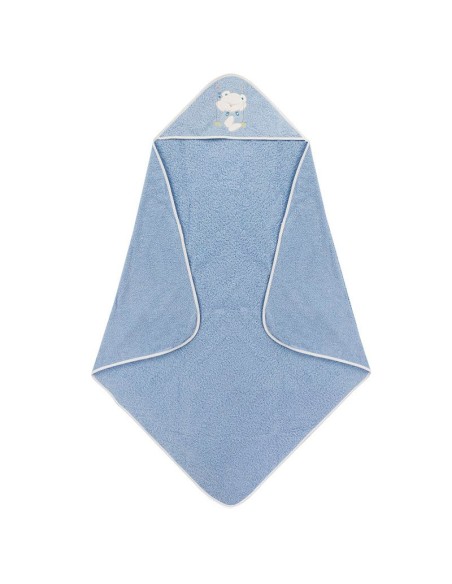 capa de baño para bebe grande en algodón oso columpio en azul