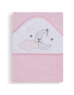 capa de baño para bebé en rizo de algodón nube y luna rosa de interbaby