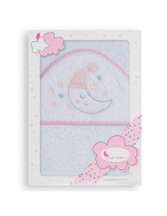 capa de baño para bebe en rizo de algodón dulce luna en blanco y rosa de interbaby
