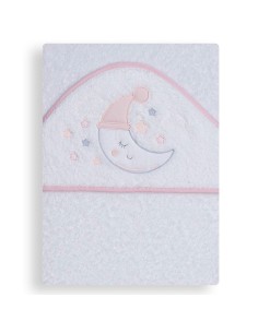 capa de baño para bebe en rizo de algodón dulce luna en blanco y rosa de interbaby