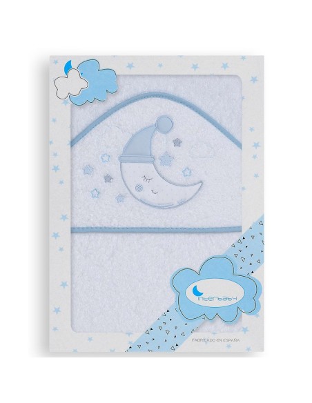 capa de baño para bebe dulce luna en blanco y azul de interbaby