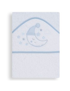 capa de baño en rizo de algodón para bebe dulce luna en blanco y azul de interbaby