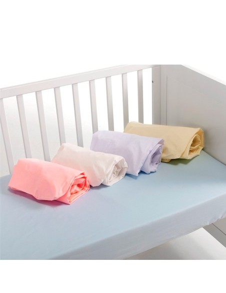 sabana bajera ajustable para maxicuna en algodon en blanco y colores de interbaby