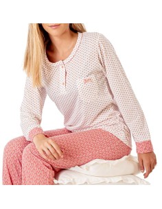 pijama de mujer en algodón fino y manga larga corazones de leniss
