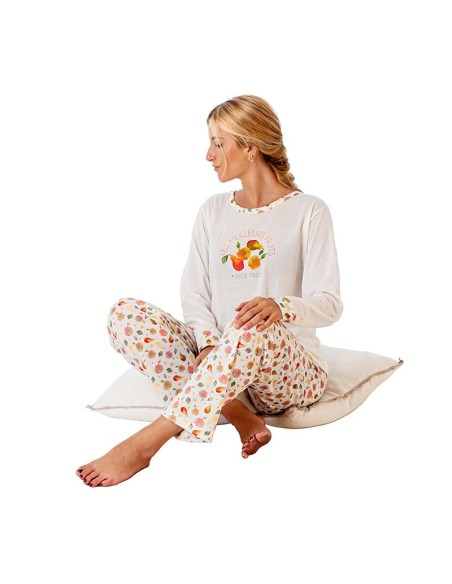 Pijama para mujer en algodón fino frutas de leniss en manga larga