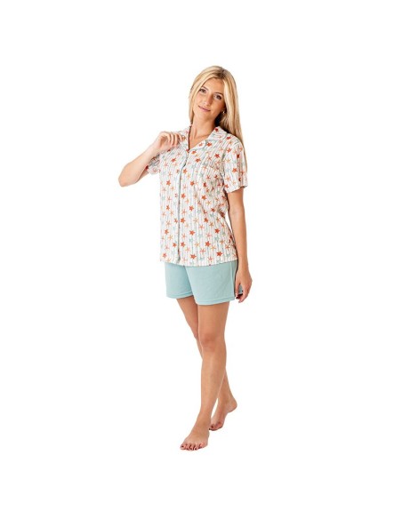 Pijama de mujer para verano abierto en algodón estrella de mar leniss