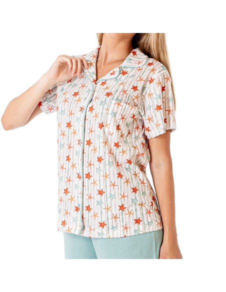 Pijama en manga corta para mujer con blusa abierta estrella de mar de leniss