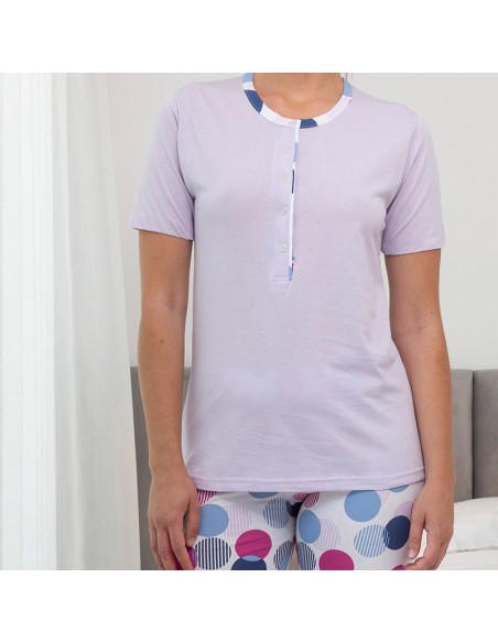 pijama en algodón para mujer con pantalón pirata lunares de muslher