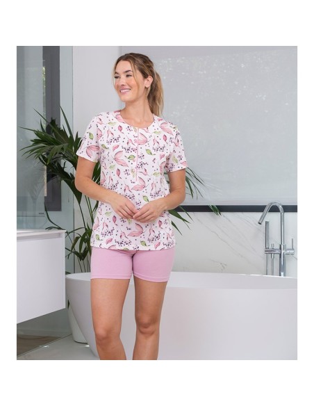 pijama de mujer en manga corta en algodón modelo hojas de muslher