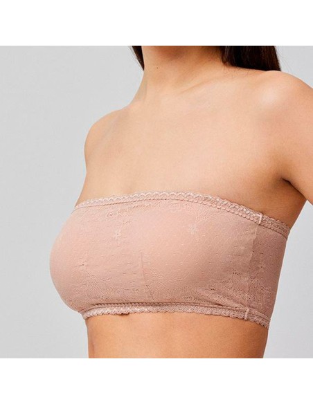 ysabel mora top bandeau con encaje en color piel