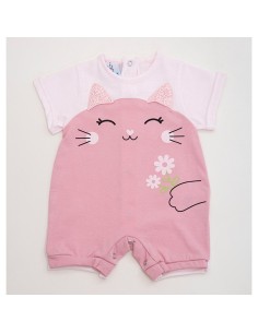 pelele para bebé en manga corta de algodón miau rosa de muslher