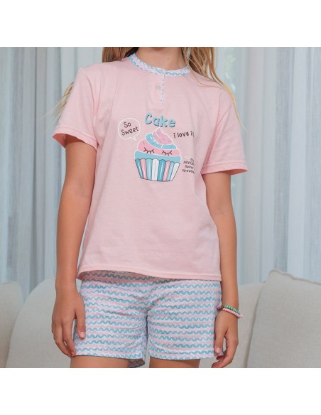 muslher pijama para niña en manga corta de algodón modelo cake